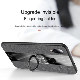 For Meizu Note 9 XINLI Stitching Cloth Texture Shockproof TPU Protective Case with Ring Holder(Grey)