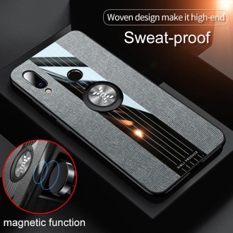 For Meizu Note 9 XINLI Stitching Cloth Texture Shockproof TPU Protective Case with Ring Holder(Grey)