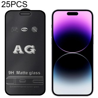 For iPhone 14 Pro 25pcs AG Matte Frosted Full Cover Tempered Glass Film