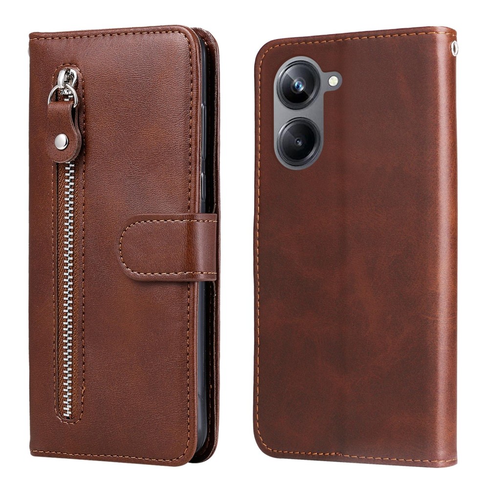 For Realme 10 Pro 5G Calf Texture Zipper Leather Phone Case(Brown)