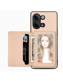 For OPPO Reno9 Carbon Fiber Magnetic Card Bag Phone Case(Khaki)