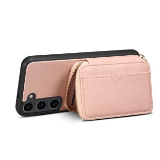 For Samsung Galaxy S22 5G Zipper Card Slot Phone Case(Pink)