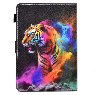 For 10 inch Coloured Drawing Leather Tablet Case(Tiger)