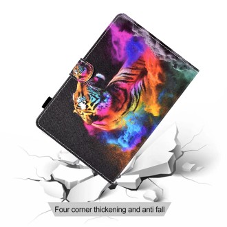 For 10 inch Coloured Drawing Leather Tablet Case(Tiger)