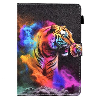 For 10 inch Coloured Drawing Leather Tablet Case(Tiger)