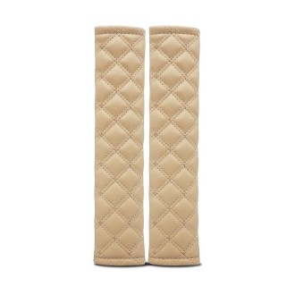 Rhombus Leather Seat Belt Shoulder Protector Pads, Color: Beige