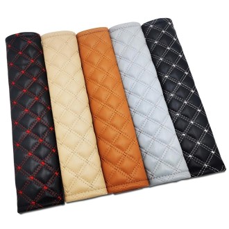 Rhombus Leather Seat Belt Shoulder Protector Pads, Color: Black Leather White Line