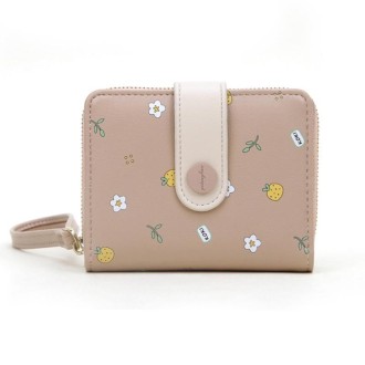 PU Leather Short Wallet Cute Printed Coin Purse(Khaki)