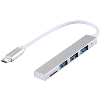 T-818 TF + 3 x USB 3.0 to USB-C / Type-C HUB Adapter (Silver)