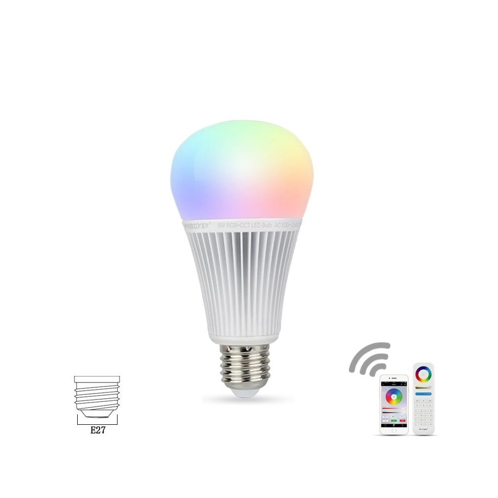 FUT012 E27 9W RGB + CCT LED Bulb Light 100V-240V Full Color Remote Control Smart Bulb WiFi 2.4G Wireless