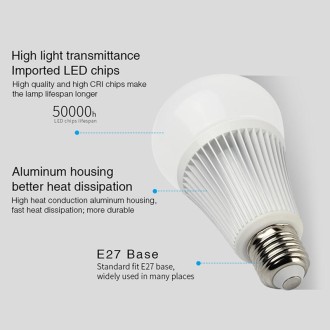 FUT012 E27 9W RGB + CCT LED Bulb Light 100V-240V Full Color Remote Control Smart Bulb WiFi 2.4G Wireless