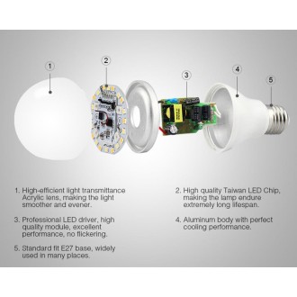 FUT014 E26 / E27 6W RGB + CCT Led Bulb Smart Phone APP WIFI LED Light White Warm Light Dimmable