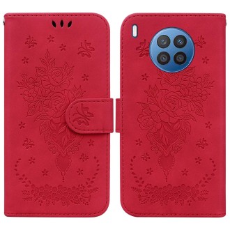 For Huawei nova 5i / Honor 50 Lite Butterfly Rose Embossed Leather Phone Case(Red)