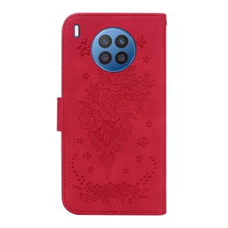 For Huawei nova 5i / Honor 50 Lite Butterfly Rose Embossed Leather Phone Case(Red)