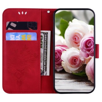 For Huawei nova 5i / Honor 50 Lite Butterfly Rose Embossed Leather Phone Case(Red)