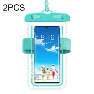 2 PCS Armband Style Transparent Waterproof Cell Phone Case Swimming Cell Phone Bag(Macaron Blue)