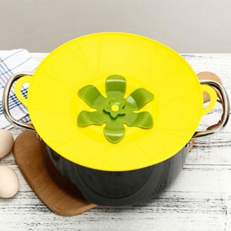 Silicone Flower Spill-proof Pot Lid Rotatable Pot Lid Kitchen Gadget, Size: 23cm Small Yellow