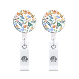 2 PCS Retro Fresh Small Floral Retractable Badge Reel Name Tag Card Badge(No. 1)