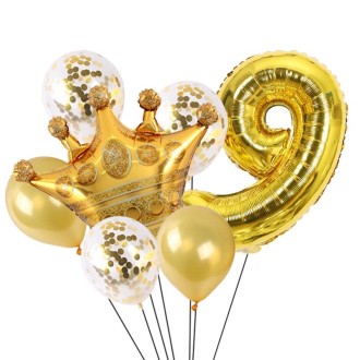 2 PCS Birthday Baby Children Golden Crown Aluminum Film Number Balloon Set Wedding Scene Decoration( Number 9)