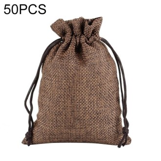 50 PCS Multi size Linen Jute Drawstring Gift Bags Sacks Wedding Birthday Party Favors Drawstring Gift Bags, Size:9x12cm(Coffee)