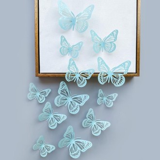 12pcs /Set 3D Simulation Skeleton Butterfly Stickers Home Background Wall Decoration Art Wall Stickers, Type: B Type Blue