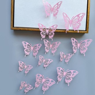 12pcs /Set 3D Simulation Skeleton Butterfly Stickers Home Background Wall Decoration Art Wall Stickers, Type: A Type Pink