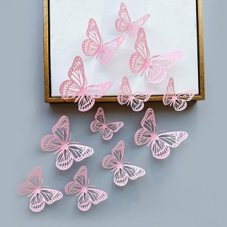 12pcs /Set 3D Simulation Skeleton Butterfly Stickers Home Background Wall Decoration Art Wall Stickers, Type: B Type Pink