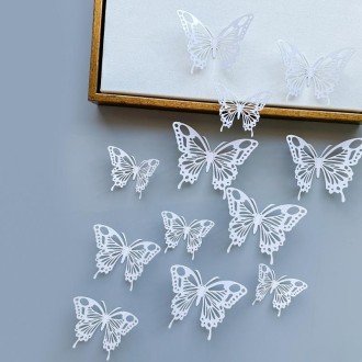 12pcs /Set 3D Simulation Skeleton Butterfly Stickers Home Background Wall Decoration Art Wall Stickers, Type: A Type White