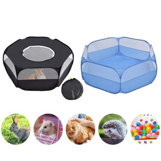 Folded Small Pet Fence Outdoor Workout Game Crawling Small Animal Tent, Specification： With Side Cloth (Blue)