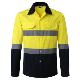 Pure Cotton Long-sleeved Reflective Clothes Overalls Work Clothes, Size: XXXXL(Yellow Top)