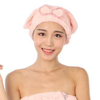 Coral Velvet Soft Absorbent Dry Cap No Hair Loss Coral Velvet Shower Cap(Wrapped Bow Pink)