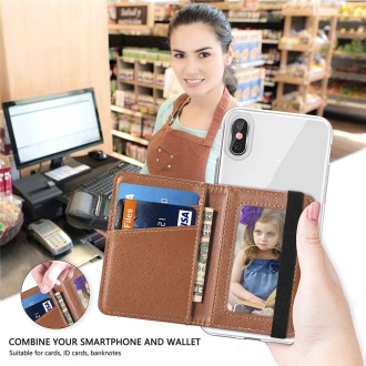 Multifunctional PU Leather Phone Back Sticker Card Bag With Bracket Function(Brown)