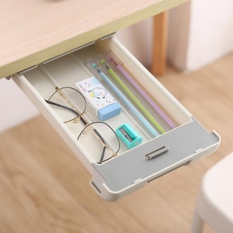 Under The Desk Drawer Type Storage Box Office Desktop Hidden Storage Box Student Stationery Box(Gray)