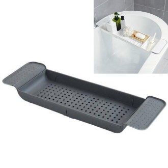 Retractable Drain Bathtub Rack Bathroom Plastic Soaking Tub Rack Bathtub Shower Storage Rack(Black+Gray)