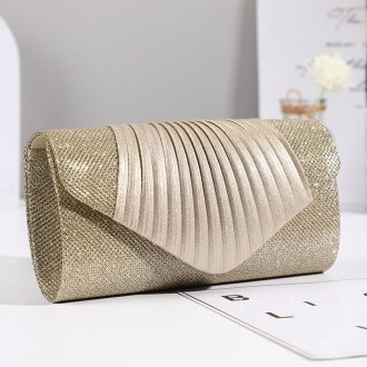 Simple Square Pleated Ladies Dinner Party Bag Bridesmaid Bridal Wedding Banquet Bag(Champagne)