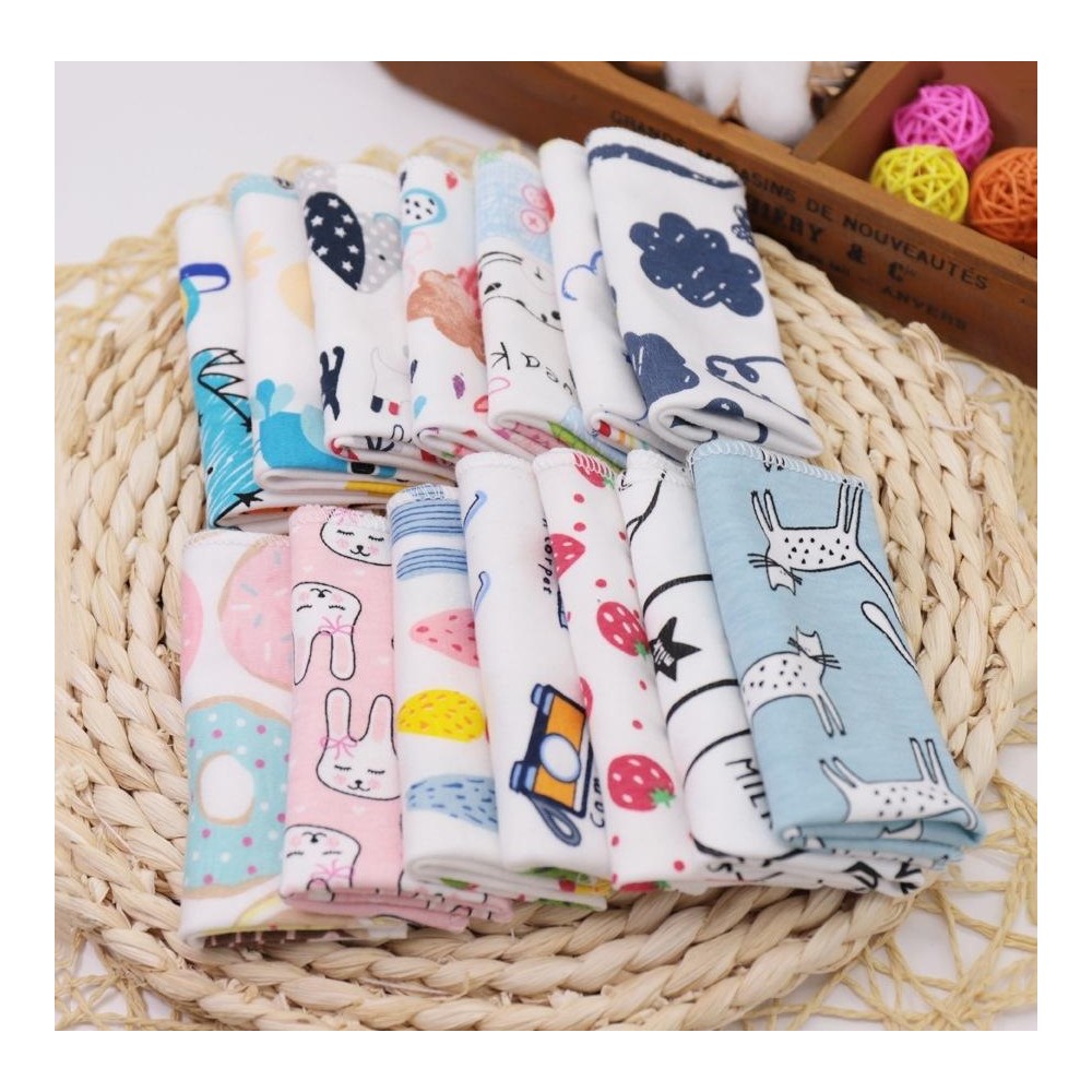 10 PCS Baby Cotton Saliva Handkerchief Cartoon Small Square Face Towel Color Random Delivery(Color Mixture)