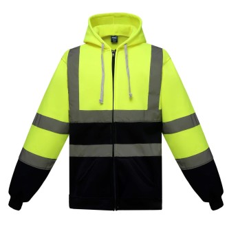 Reflective Hooded Zipper Sweatshirt Outdoor Sports Fleece Reflective Clothing, Size: XXL(Yellow+Navy Blue)