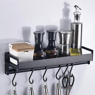 30cm 4 Hooks Kitchen Multi-function Wall Hanging Holder Seasoning Storage Rack(Black)