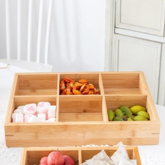 Bamboo Dried Food Box Compartment Candy Box Snack Storage Box, Specification: 6 Grids