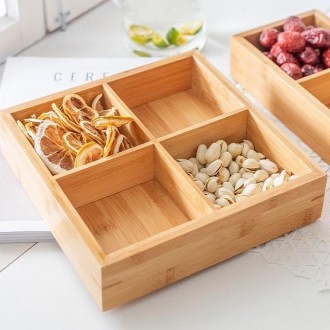 Bamboo Dried Food Box Compartment Candy Box Snack Storage Box, Specification: 4 Grids