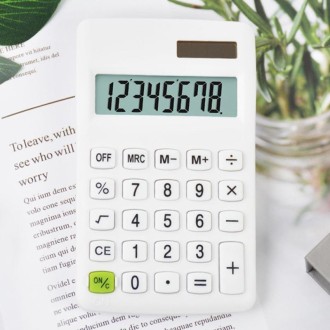 8-digit Candy Colored Solar Calculator Multifunctional Mini Student Electronic Calculator(Pure White)