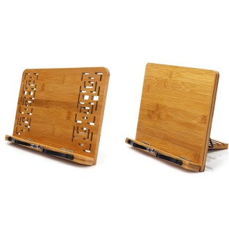 Wood Tablet Bookends Bracket Cookbook Textbooks Document Bamboo Foldable Reading Rest Book Stand, Type:Hollow Medium