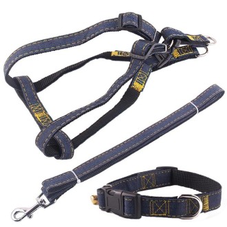 BG-Q1025 Leash+Chest Strap+Collar Thickened Strong Denim Pet Dog Leash Set, Size: M(Black)