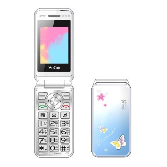 N509 Women Flip Phone, 2.4 inch, 6800mAh, Support FM, Flashlights, MP3, Big Keys, Dual SIM, EU Plug (Blue)