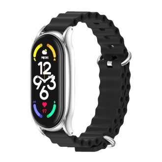 For Xiaomi Mi Band 6 / 5 / 4 / 3 MIJOBS PLUS Marine Silicone Breathable Watch Band(Black Silver)