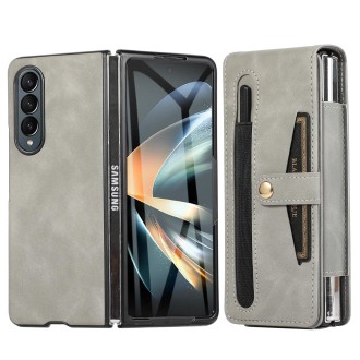 For Samsung Galaxy Z Fold4 Multifunctional Folding Phone Leather Case(Grey)