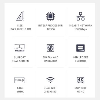 T4PRO 4G+64G N3350 Dual HDMI Output Mini Computer Host(AU Plug)