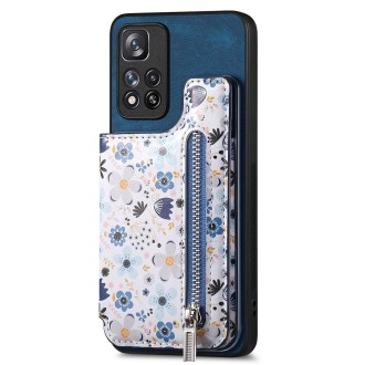 For Redmi Note 13 Pro 5G Retro Painted Zipper Wallet Back Phone Case(Blue)