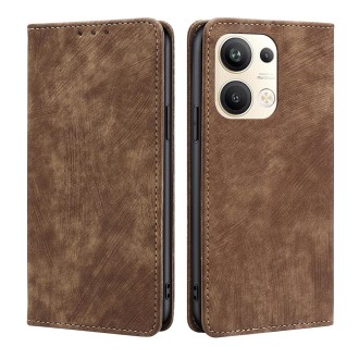 For OPPO Reno9 Pro+ 5G RFID Anti-theft Brush Magnetic Leather Phone Case(Brown)