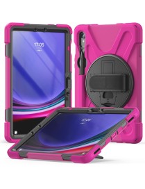 For Samsung Galaxy Tab S9 / S8 / S7 Rotary Handle Grab TPU + PC Tablet Case(Rose Red)